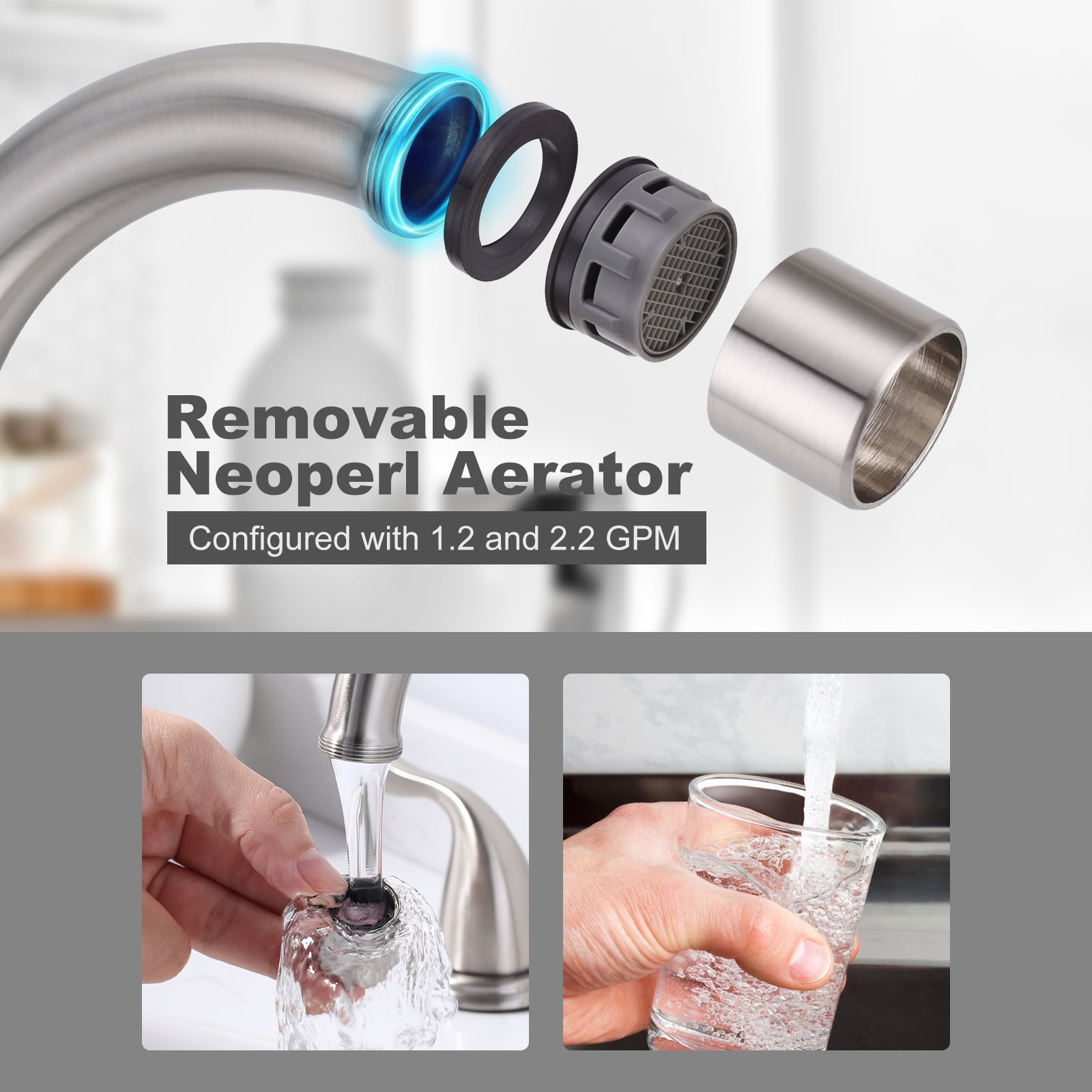 Brushed Nickel Bathroom Faucet 3 Hole, WOWOW 8 Inch Widespread Bathroom Faucet with Pop Up Drain, 2 Handles Bathroom Sink Faucet with cUPC Supply Lines Modern Faucet for Bathroom Sink