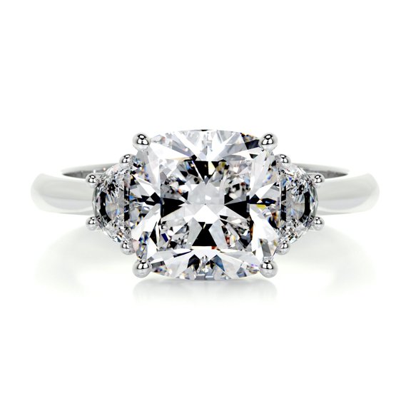 Blue Jewelry 14K White Gold Plated Moissanite Rings for Her - Wedding Ring - Radiant Cut 2.1 Ct Excellent Moissanite Rings - Women's Three Stone Engagement Wedding Ring