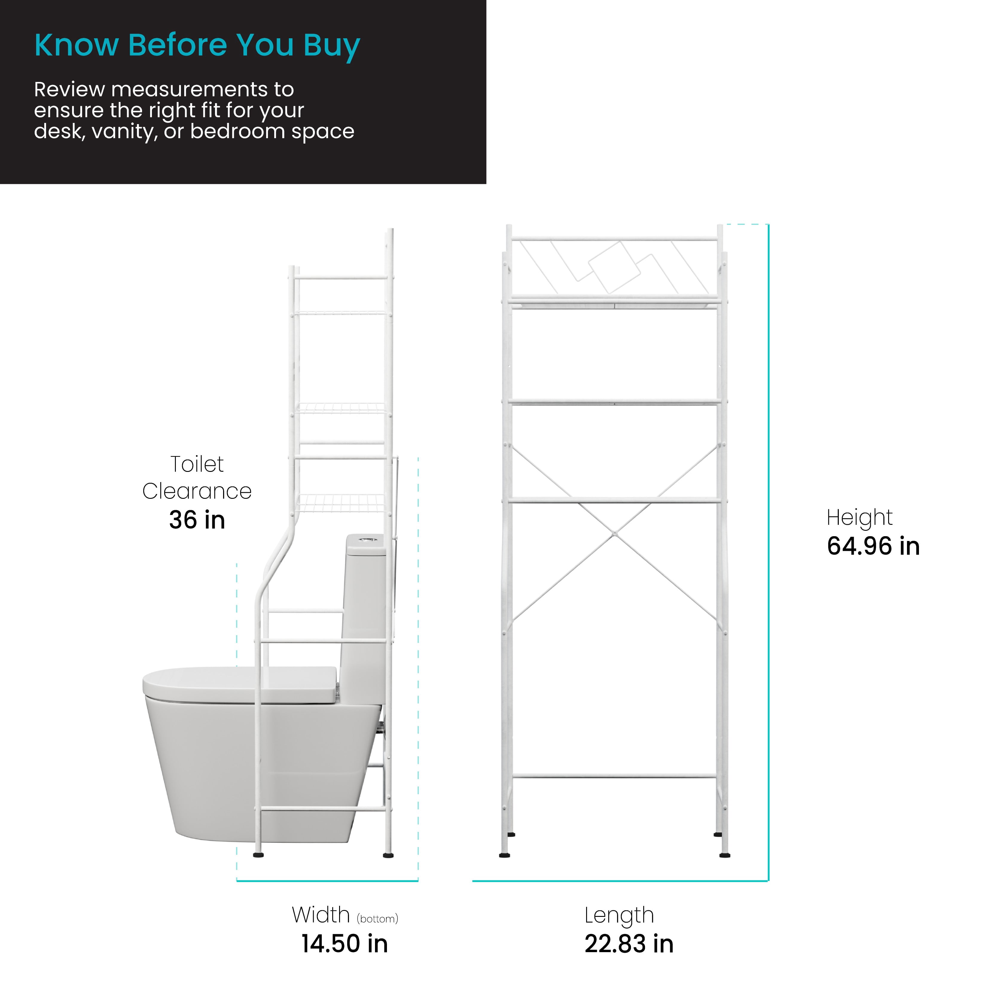Home Zone Living 3-Tier Over the Toilet Bathroom Storage Organizer with Wide Stabilizing Base, Matte White