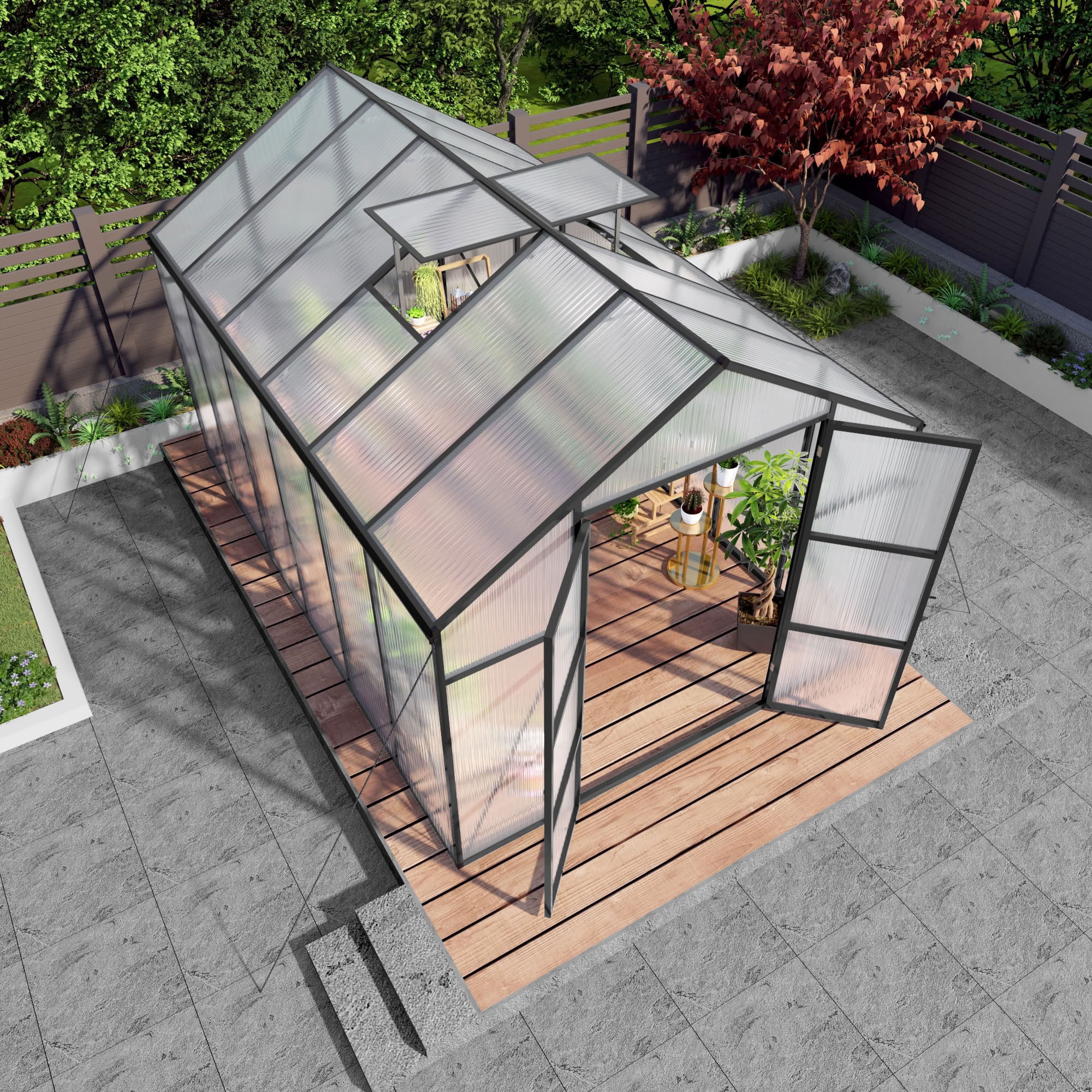 MAYEERTY 8x12 FT Walk-in Greenhouse with Raised Base & Anchors, All-Season UV-Protected Greenhouse with Drainage System for Backyard, Garden & Patio