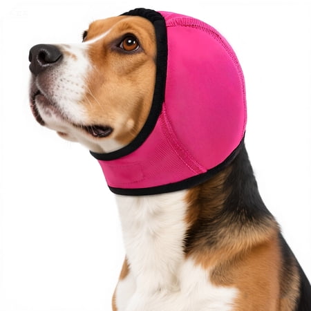 ROZKITCH Dog Calming Hoodie Adjustable No Shake Ear Wraps for Dogs Anxiety Relief & Noise Protection Pet Ear Cover Muffs for Swimming Firework Grooming Thunderstorms Bathing,Rosered,S