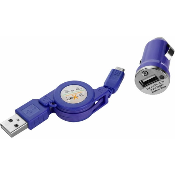 Universal Retractable 2.1A mini USB Car 3 Feet Charger Cable with Micro USB compatible with all Tablet and Android Devices with Micro USB Access