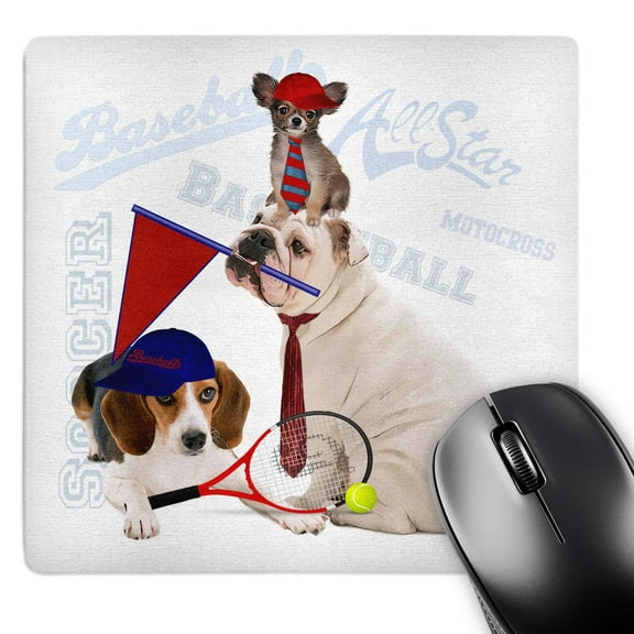 3dRose, Bulldog, Papillon and Beagle Sports Theme, great for any dog lover who is a sports or tennis fan, MousePad