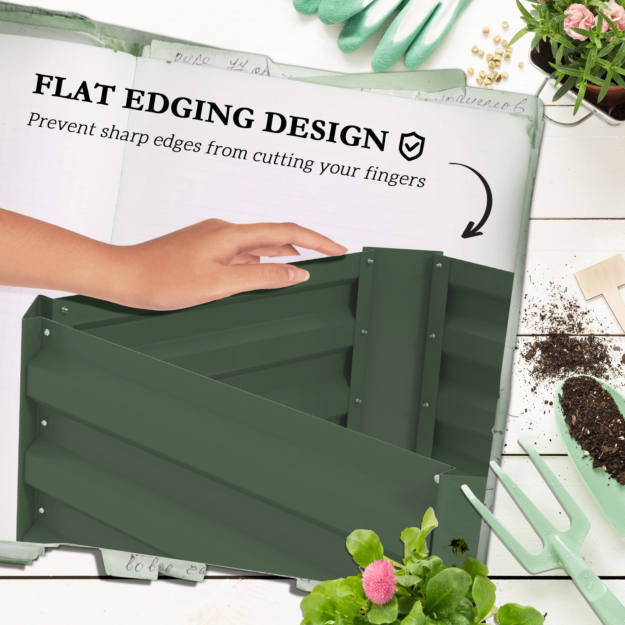 Outsunny Raised Garden Bed, 24" x 24" x 55" Galvanized Planter Box w/ Tomato Cage, Open Bottom for Climbing Vines, Green