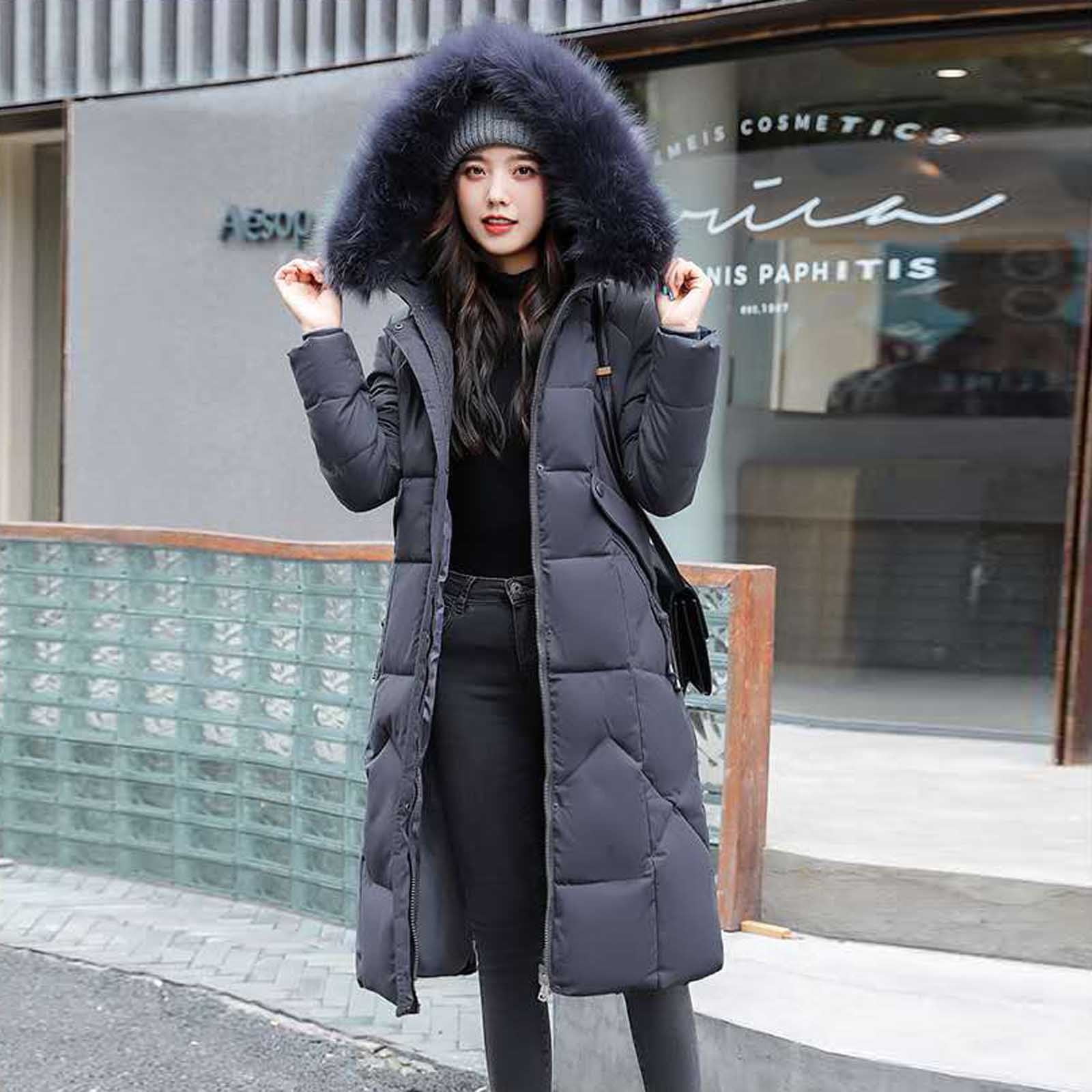Women's Hooded Parka Trench Jacket Coat Outwear Slim Long Overcoat Winter Warm