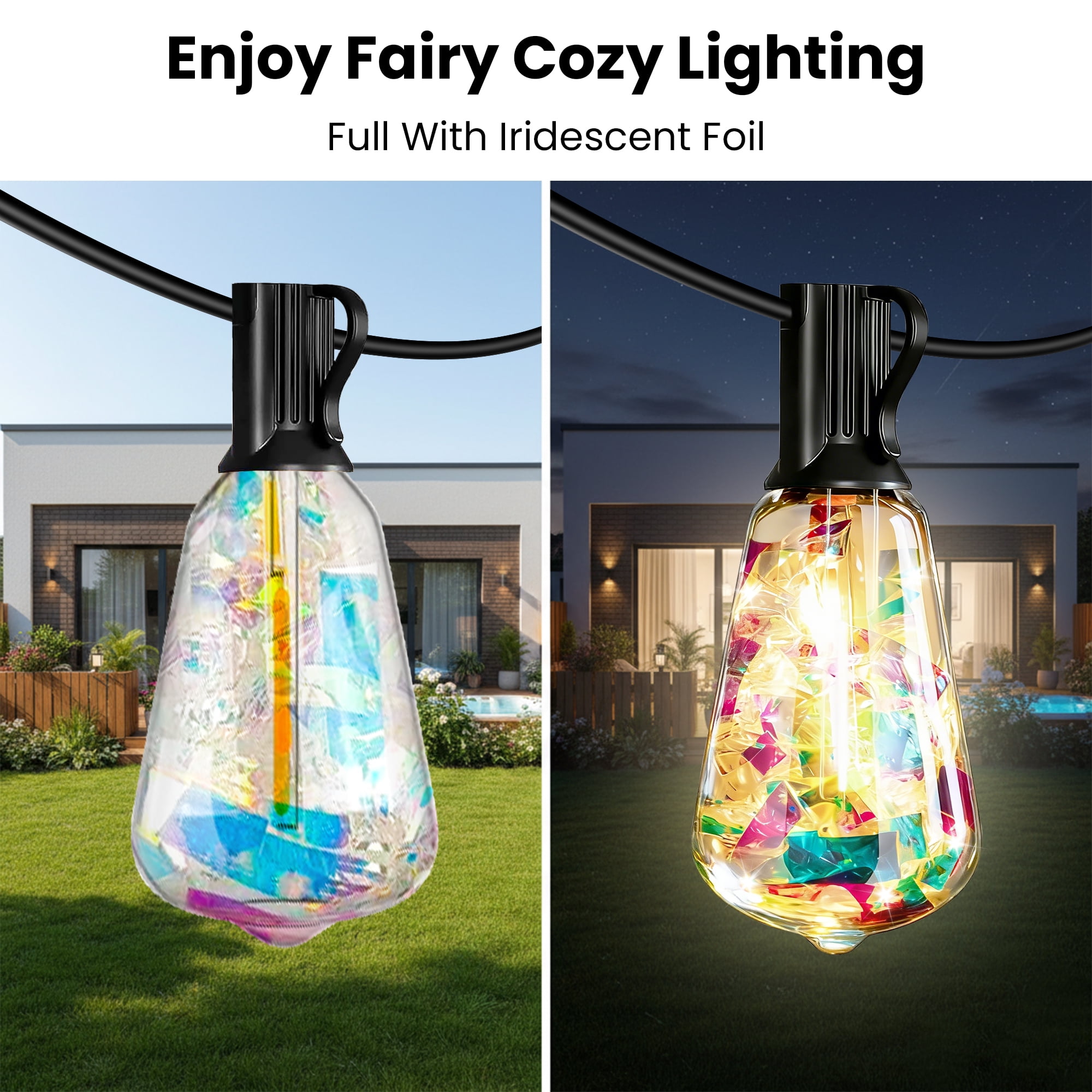PHOPOLLO 100 ft ST38 Outdoor String Lights with 24+1 Shatterproof LED Bulbs (E12 Base), Waterproof Hanging Vintage Edison Lights for Patio, Garden, Christmas Decor