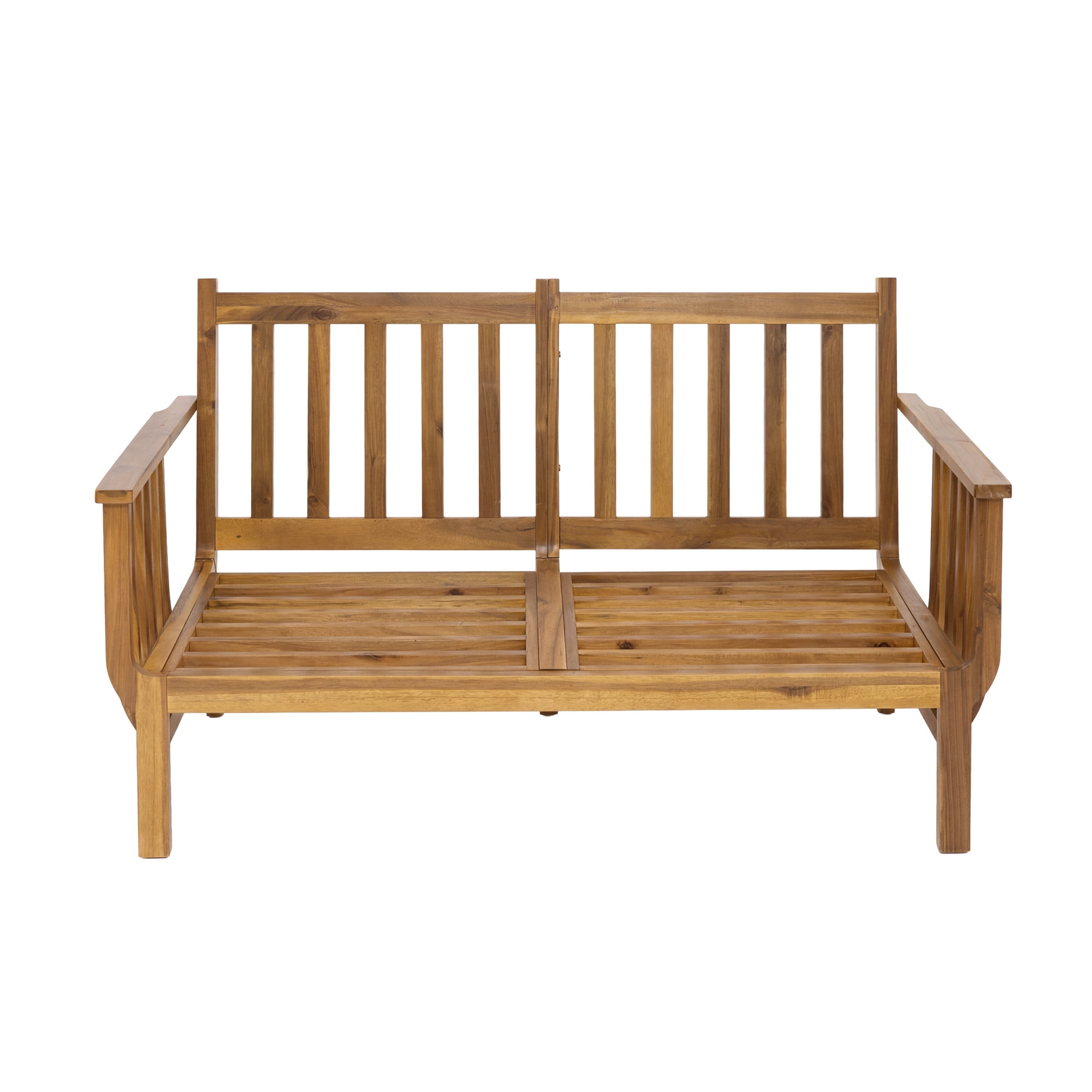 Christopher Knight Home Mid-Century Outdoor Loveseat, Acacia Wood Frame with Cushion, Natural+Beige