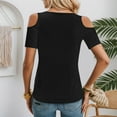 thumbnail image 4 of XIAONU Womens Blouses Cross Front V Neck Off Shoulder Short Sleeve Shirt Solid Color baggy Trendy Pullover Shirt, 4 of 6