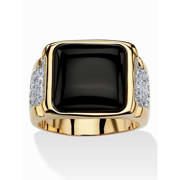 PalmBeach Jewelry Men's Cushion-Cut Genuine Black Onyx and CZ Cabochon Ring .72 TCW Gold-Plated