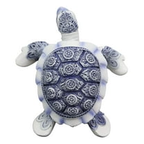 Terracotta Blue And White Feng Shui Celestial Sea Turtle Statue 4.5"W Nautical