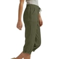 thumbnail image 4 of Women's Cotton Linen Blend Wide Leg Capri Pants Drawstring Casual Capri Trousers Loose Pants with Pockets Green, 4 of 6