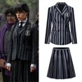 thumbnail image 3 of Conjunto de disfraz de Addams para niñas de 5 a 10 años, pelucas/traje chaqueta + falda/disfraz + pelucas, regalos para fiesta de carnaval, 3 of 4