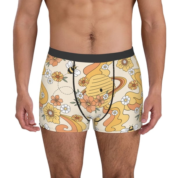 Balery Groovy Floral Calzoncillos bóxer para hombre, ropa interior de algodón suave y transpirable con cinturilla de nailon-XX-Large