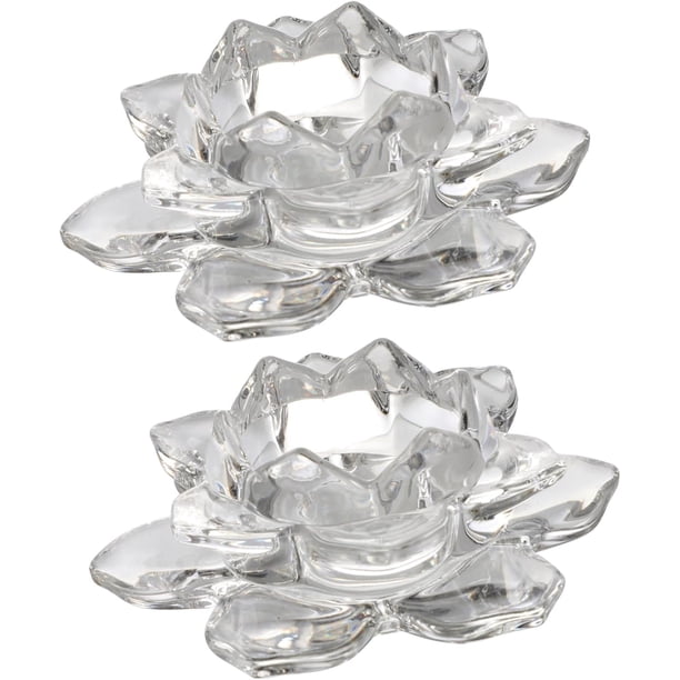 Soporte De Velas De Cristal Flor De Loto Transparente Portavelas De Diseño Elegante para Decoración De Escritorio Y Centro De Mesa En Hogar Y Restaurante