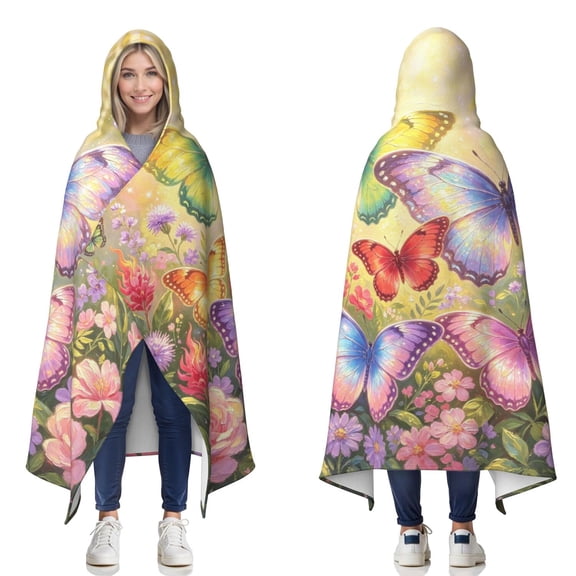 Colorful Butterfly Wearable Blanket Hoodies for Women Men Adults Butterfly Lovers Soft Cozy Rose Butterflies Hooded Blankets for Home Camping Decor Birthday Gifts 50X60 Inch