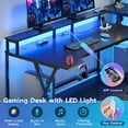 thumbnail image 3 of Gaming Desk 70.8'' with LED Lights and Storage Shelves, Computer Desk with Monitor Stand, Power Outlets and Cup Holder, Large PC Gamer Desk, Gaming Table for Bedroom, Living Room, Black, 3 of 6