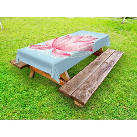 

Lotus Outdoor Tablecloth Gardening Theme Illustration of a Lotus Flower Pattern Botanical Design Artwork Decorative Washable Fabric Picnic Tablecloth 58 X 120 Inches Pink Pale Blue by Ambesonne