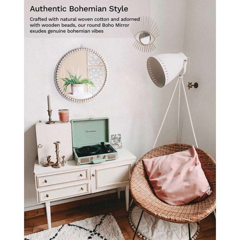 Mehoom 15 Inch Round Boho Wall Mirror with Beaded Frame photo 5