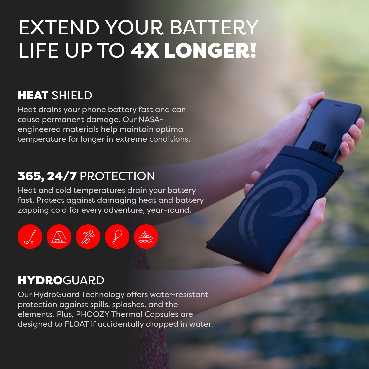 PHOOZY Thermal Phone Case Apollo II, Medium, Blackout
