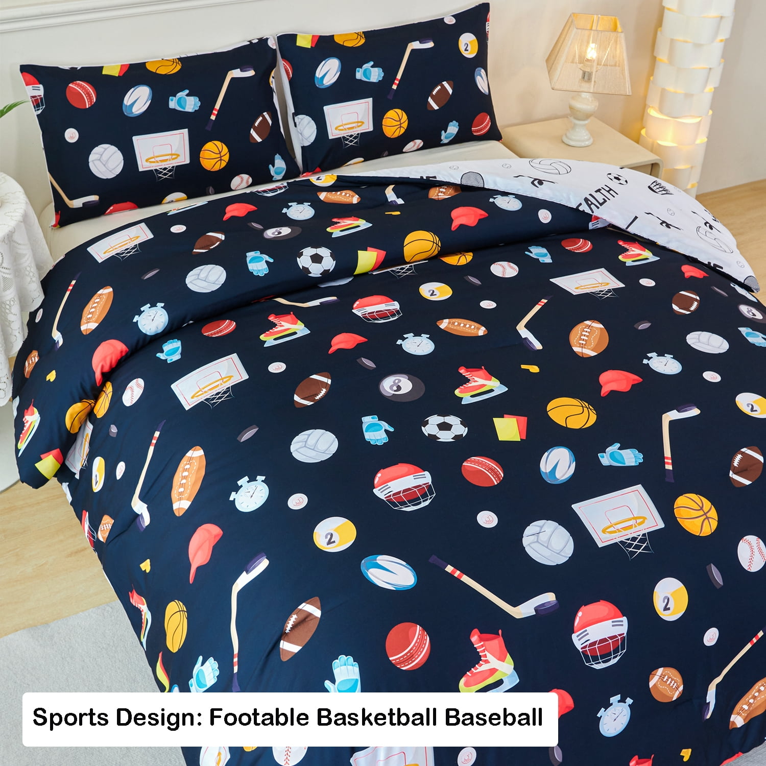 URBONUR Sports Kids Comforter Sets Twin Basketball Baseball Bedding Set for Boys 3Pcs Football Bed Sets Soft Microfiber Bedding Comforter Sets