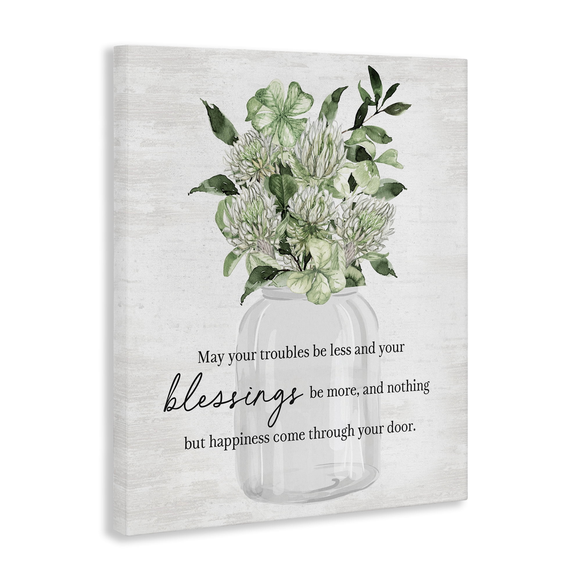 Stupell Industries Lucky Clover Blessing Botanical & Floral Painting Gallery Wrapped Canvas Art Print Wall Art, 24 x 30