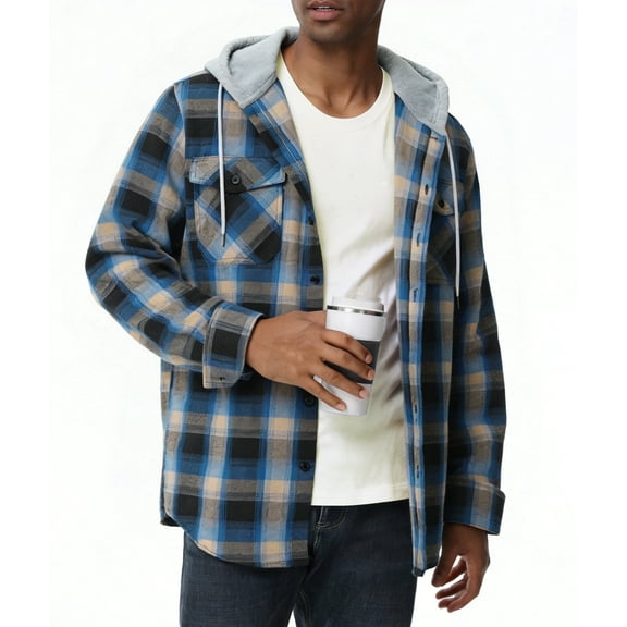 SPEEDRUN Men's & Big Men's Hooded Flannel Shirt with Long Sleeves, Men Casual Button Down Flannel Hoodies, Single-layer without fleece, Sizes M-3XL