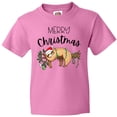 thumbnail image 3 of Inktastic Merry Christmas Cute Sloth with Santa Hat and Lights Youth T-Shirt, 3 of 5