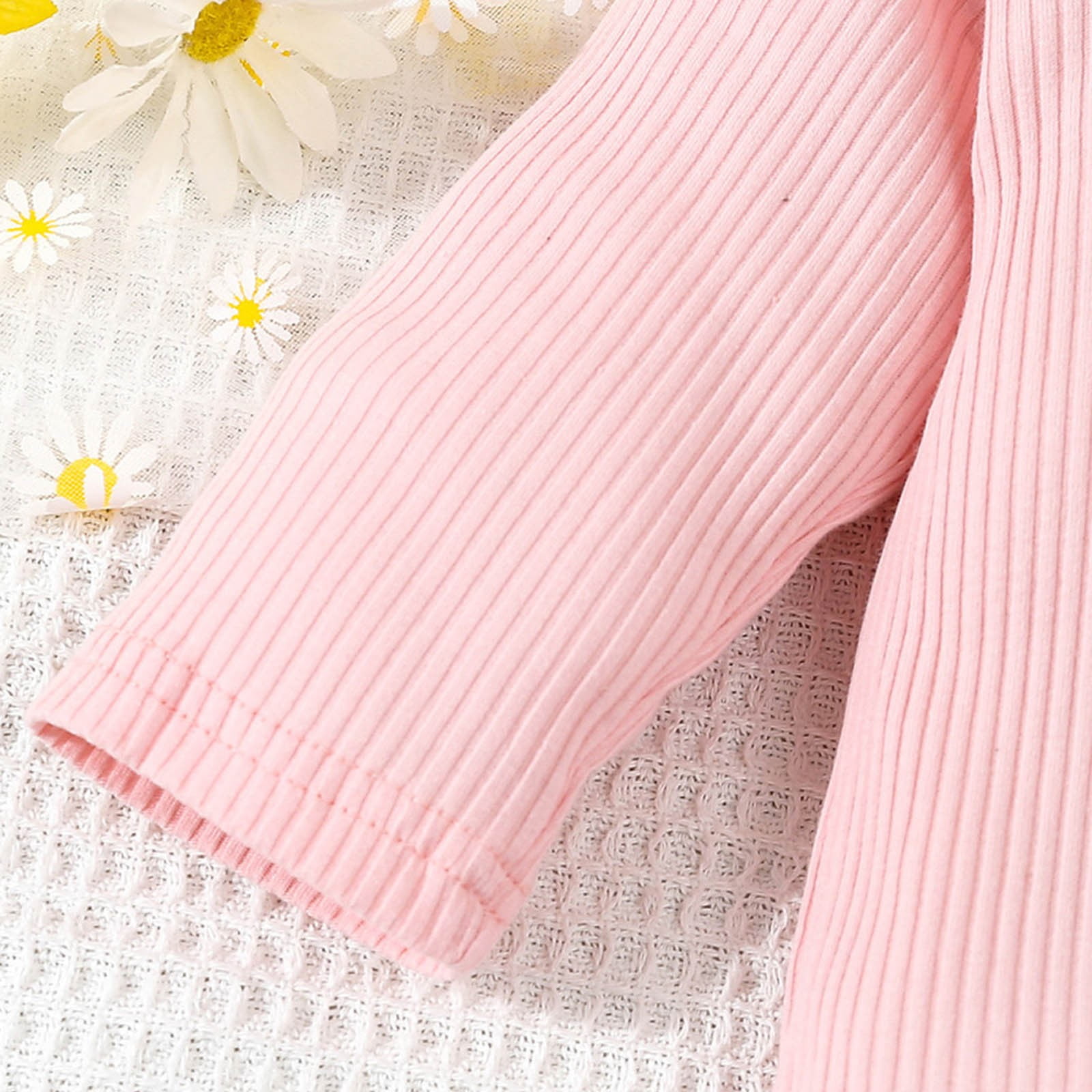dazeni Newborn Baby Girl Clothes Cute Ribbed Long Sleeve Ruffle Romper Daisy Belted Pants 2 Piece Fall Winter Outfits Infant Clothes 0 3 6 12 18 Months
