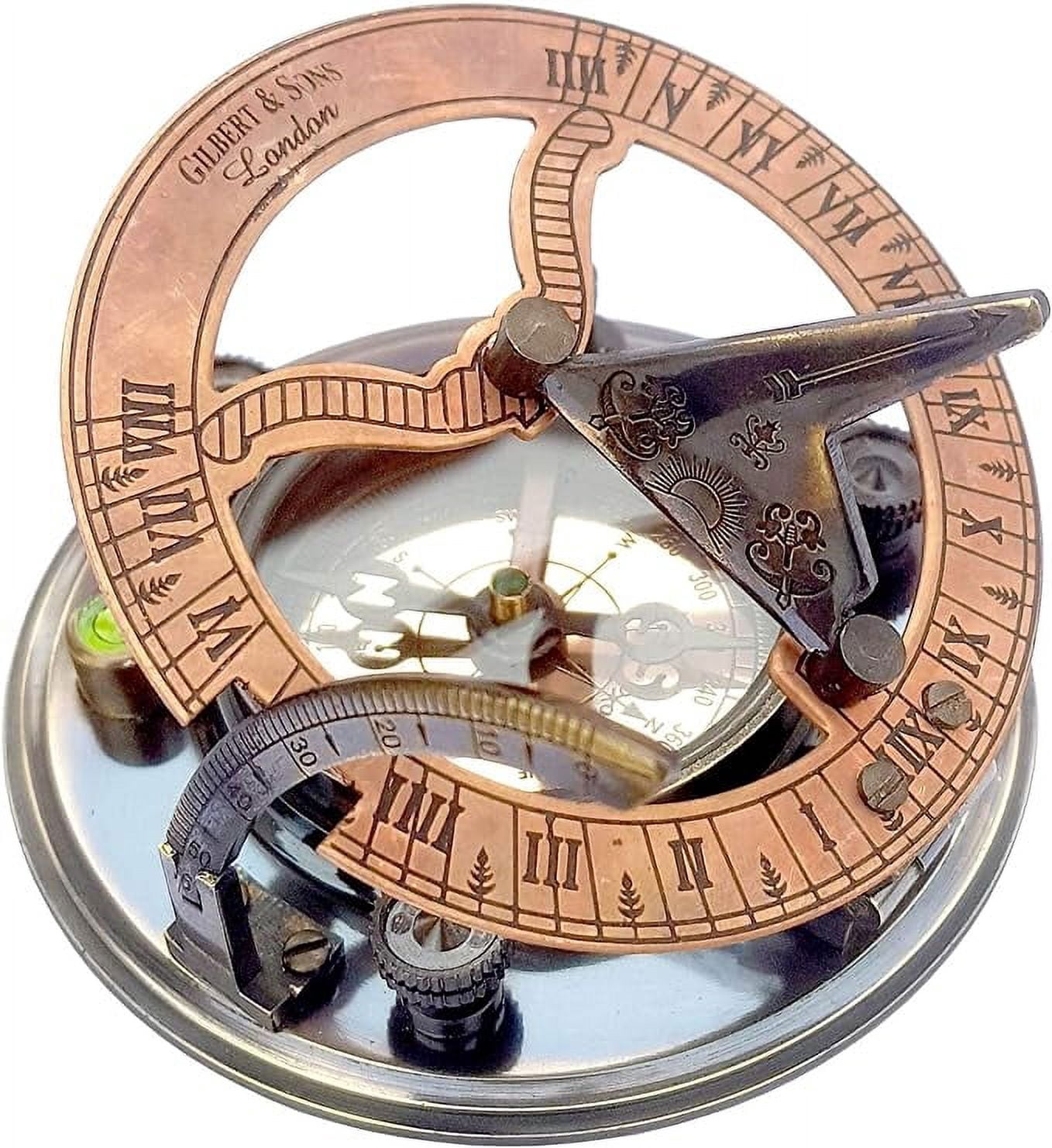 Indian Nautical Instruments Handmade Brass Sundial Compass in Gift Box Sun Dial Watch Navigation
