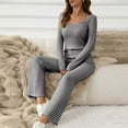 thumbnail image 6 of Women Ribbed Lounge Set Long Sleeve Crop Top and Flare Pants 2 Piece Pajama Set Soft Knit Sleepwear Outfits, 6 of 6