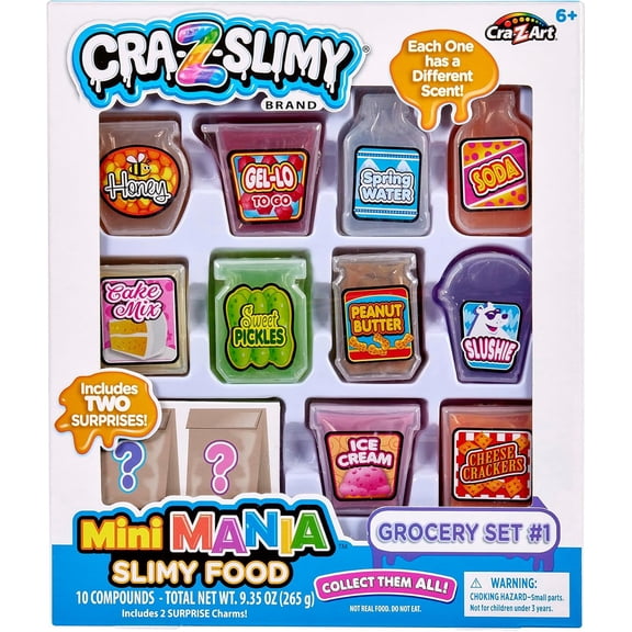 CRA-Z-Slimy Mini Mania Grocery Slime Set, 12 Collectible Mini Food Containers With Scented Slime and Surprise Toys, Sensory Party Favor, Ages 6