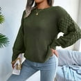 thumbnail image 5 of Women'S Solid Knit Cable Sweater Casual Long Lantern Sleeve Pullover Crew Neck Knitted Tops  Green S, 5 of 8