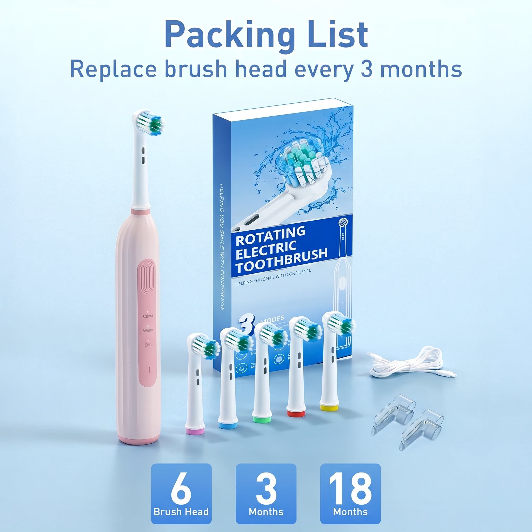 Rotating Electric Toothbrush, Rechargeable Sonic Toothbrush, Pink