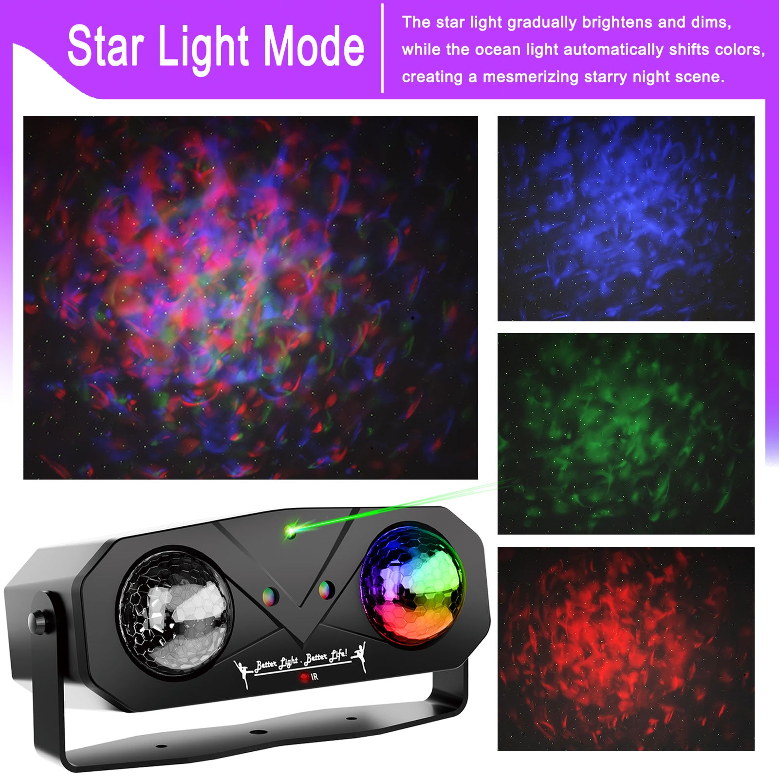Party Light Disco Ball Light Dj Light Disco Light Ocean Light Star Light Projector Dance Light Sound Activated with Remote Control Stage Light Strobe Light for Parties KTV Christmas Halloween Décor