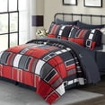 thumbnail image 1 of Juego de cama ARTALL King de 8 piezas, microfibra a cuadros negros y rojos, 1 of 7