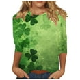 thumbnail image 2 of Xuyuer Womens 3/4 Sleeve St. Patrick's Day T-Shirts Crew Neck Spring Graphic Tee Tops Cute Tunic Tops Basic Tees Blouses Business Work Casual Tee Top Printed Graphic Tee Tops, 2 of 5