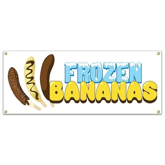 SignMission B-Frozen Bananas 18 x 48 in. Frozen Bananas Heavy Duty 13 oz Vinyl Banner with Grommets Single Sided