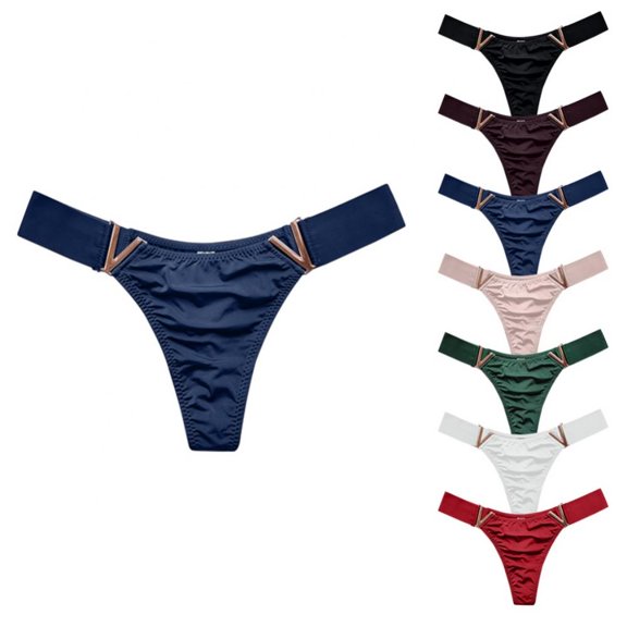7 Pack Women Sports Thongs V-Shaped Metal Decor Panties Low Waist Breathable Briefs