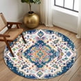 thumbnail image 3 of Boho Tribal Washable Round Area Rug 8 ft, Retro Style Flowers , Soft Non Slip Rugs Stain Repellent Indoor Felt Carpet for Living Dining Room Bedroom Home Office, 3 of 9