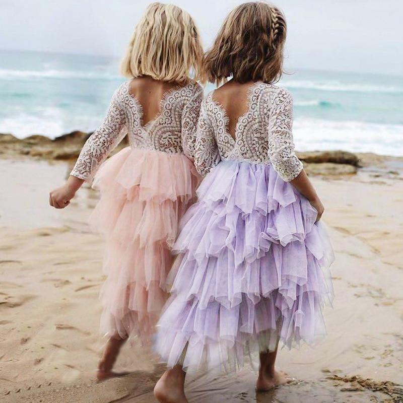 Details about / Kids Dresses Teenage White Blue Wedding Party Dress Lace Girl Dress Long Sleeve