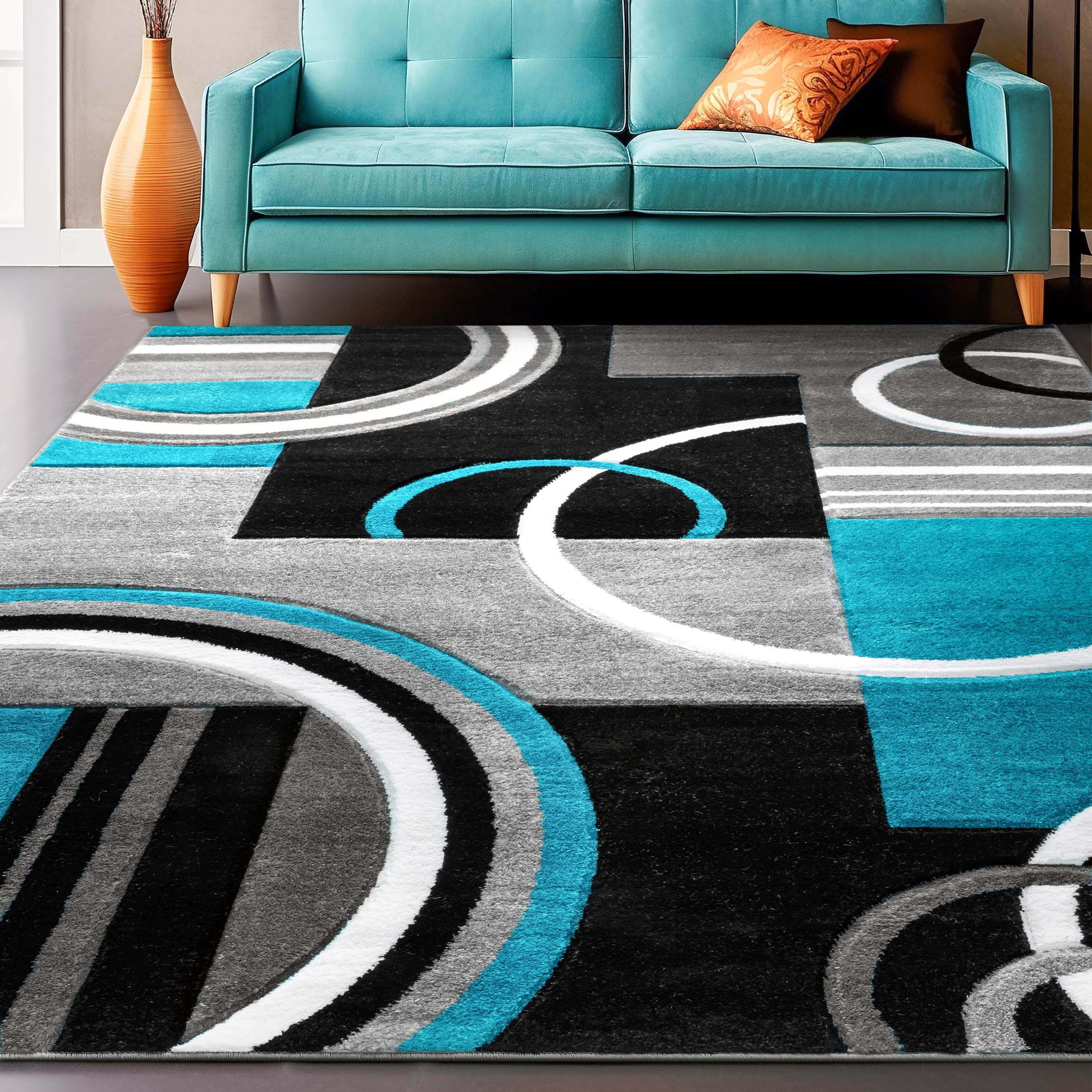 Well Woven Ruby Galaxy Waves Modern Geometric Blue 7'10" x 9'10" Area Rug