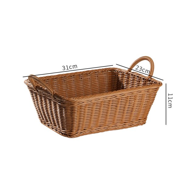 Cesta de almacenamiento de escritorio Cesta para revistas Cesta de plástico de ratán Cesta de exhibición de frutas y verduras de supermercado Cesta de pan de frutas