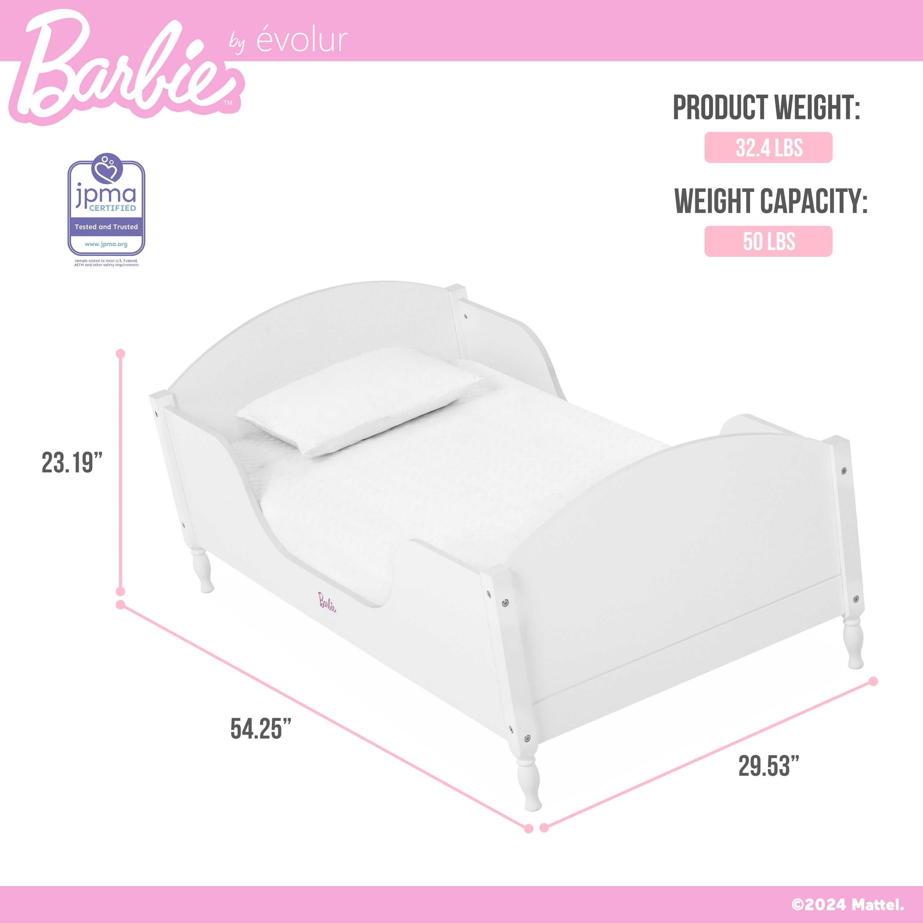 Evolur Barbie Dreamscape Toddler Bed in White