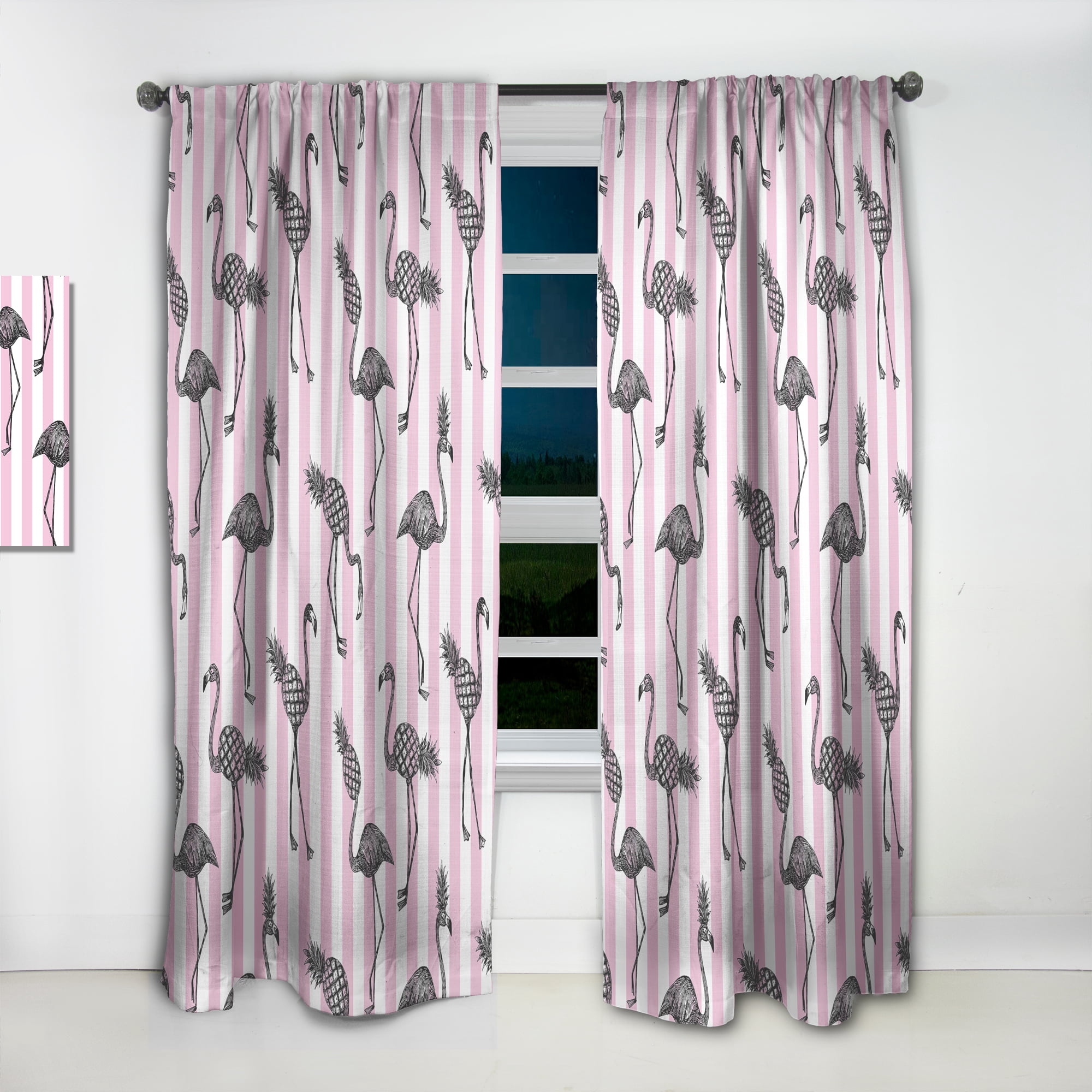 Designart 'Flamingo on Pink Retro' Mid-Century Modern Curtain Panel