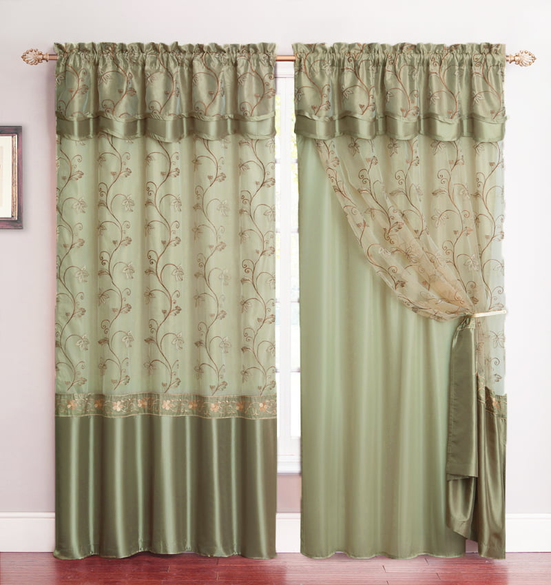 Topick Sage Green Voile Sheer Curtains Eyelet Top 2 Panels 55" Wide 88" Drop B8 