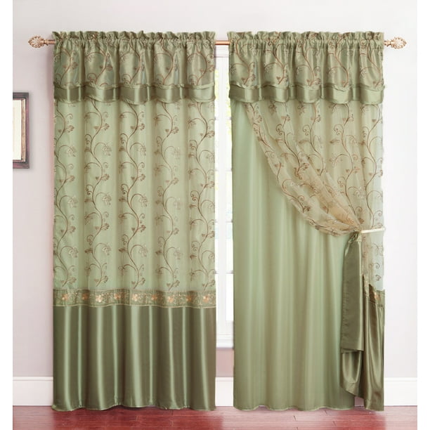 AllinOne Sage Green Window Curtain Drapery Panel DoubleLayer, Solid