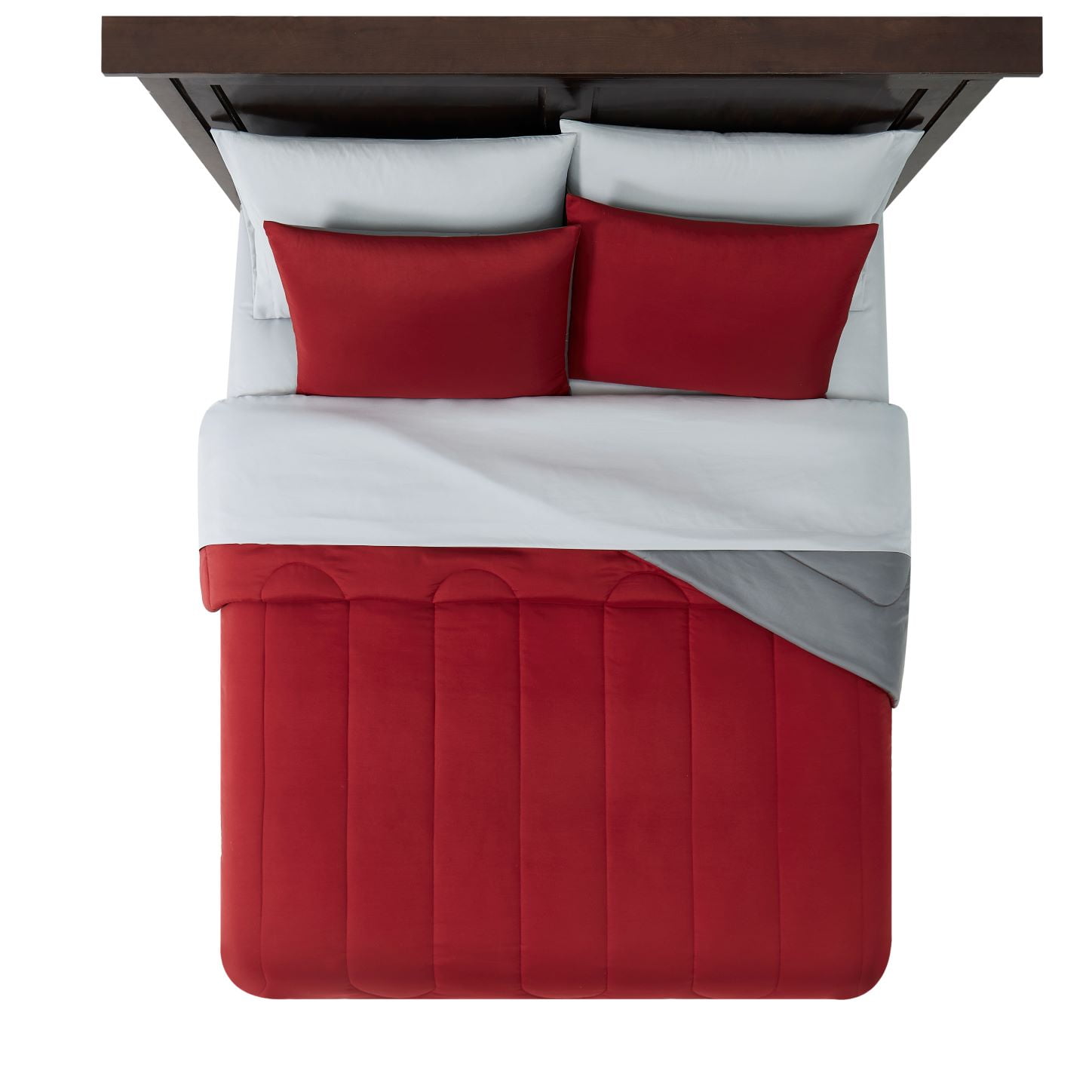 Mainstays 7-Piece Reversible Bed-in-a-Bag Comforter Set with Sheets, Red, King