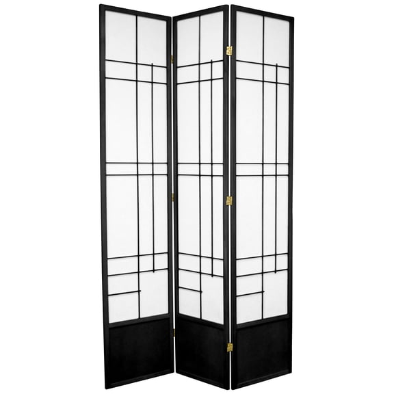 Red Lantern 7 ft. Tall Eudes Shoji Screen - Black - 3 Panels