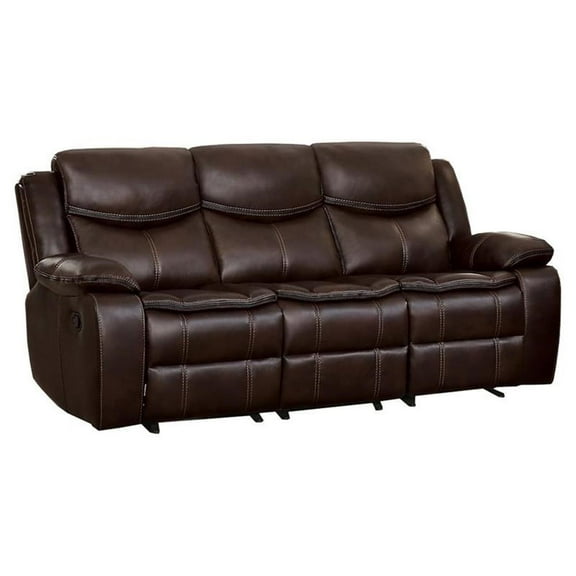 Pemberley Row Faux Leather Brown Sofa Rectangular Reclining 87.5" Unassembled