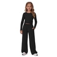 thumbnail image 4 of GiLiling Girls 2 Piece Set Fall Winter Outfits Lounge Sets Long Sleeve Top Wide Leg Pants Sweatsuit Clothing Athletic Outfit (Black, 5-6 Years), 4 of 9